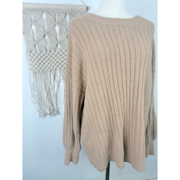 Aerie Oversized Ribbed Buttercream Sweater Medium Slouchy Plush Crewneck Tan - Picture 4 of 8